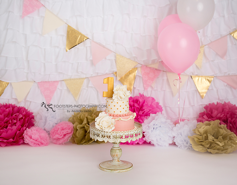 vacaville smash cake photographer pink gold lace cake