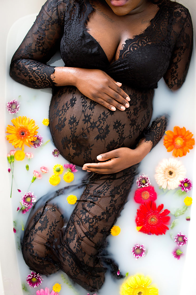 sacramento pregnancy portraits milk bath and flowers