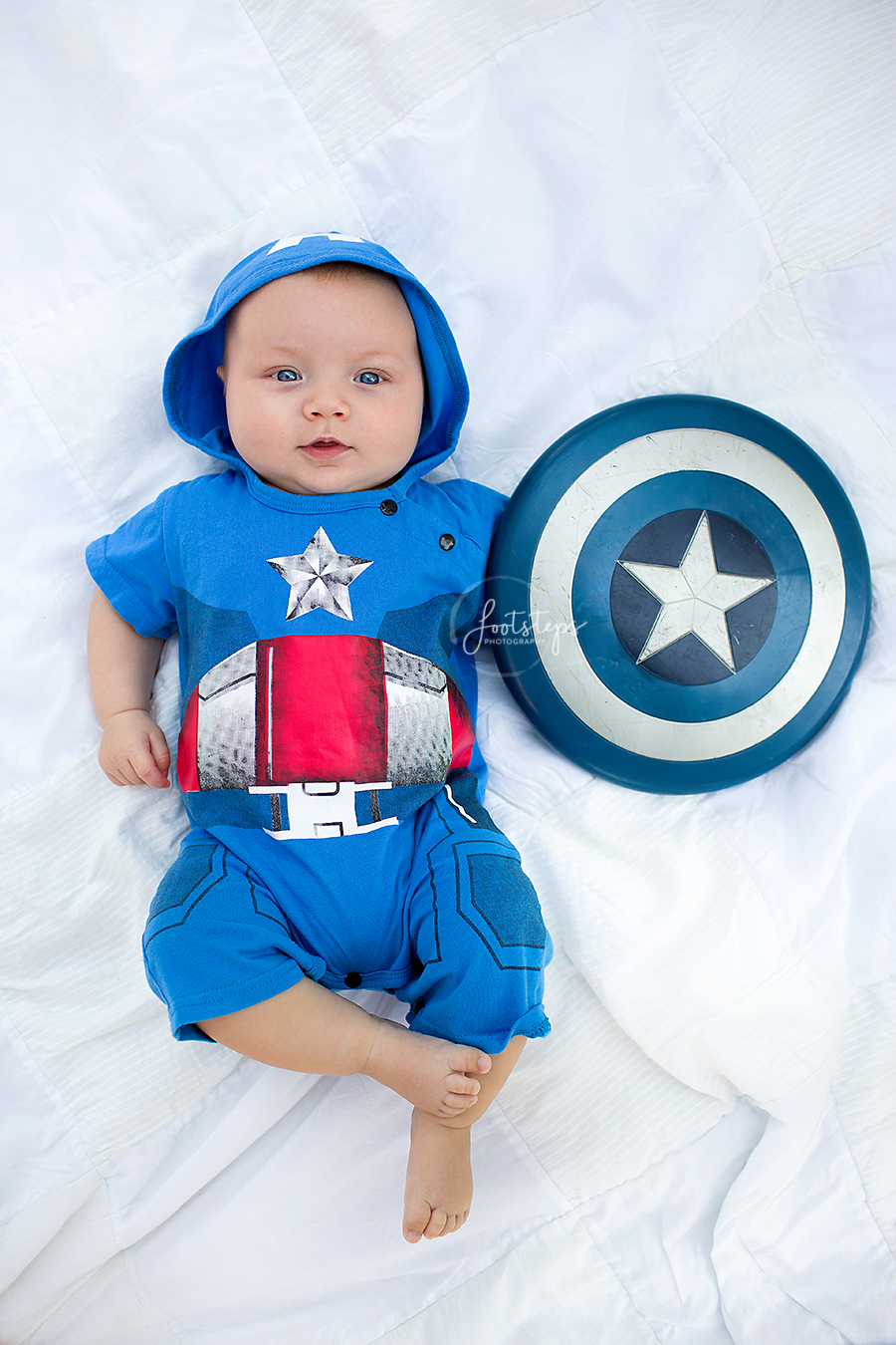baby captain america footsteps photography