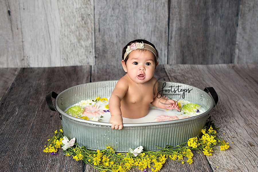 baby milk bath flowers session